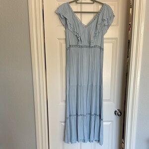 Light Blue Ruffled Maxi Dress